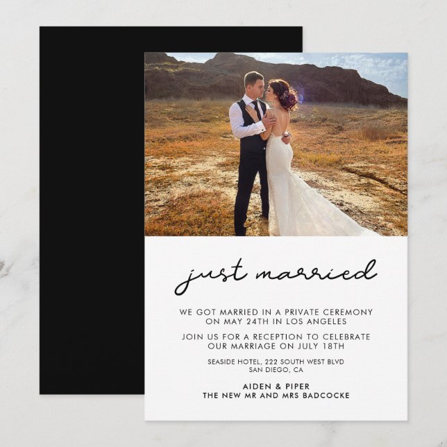 Invitation Mariés tout juste Annonce de mariage simple (Devant / Derrière)