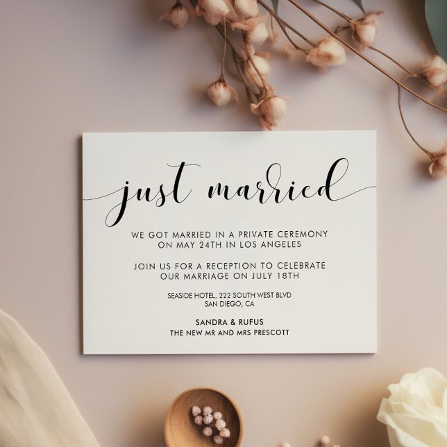 Invitation Mariés tout juste Annonce élégante noir et blanc (Créateur téléchargé)