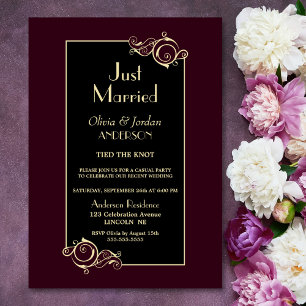 Invitation Mariés tout juste Noir Bourgogne Or Réception de m