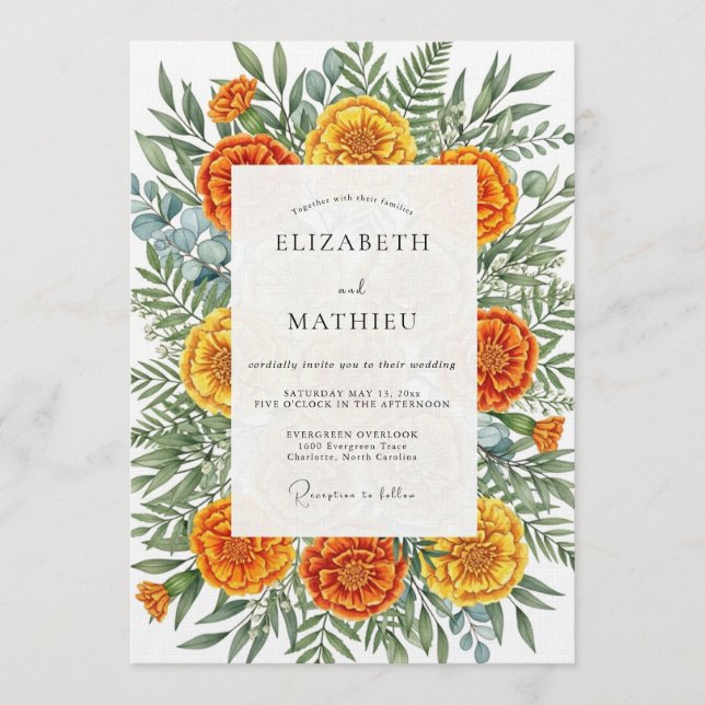 Invitation Marigold Artistic Botanical Wedding (Devant)