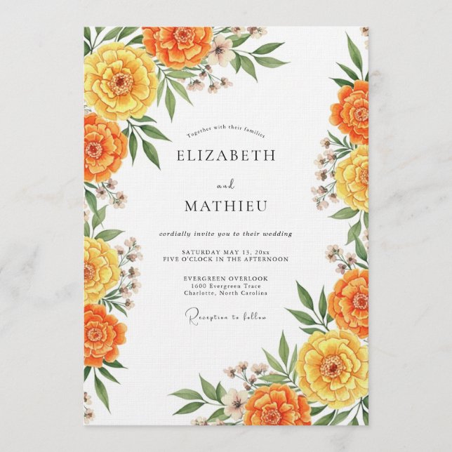 Invitation Marigold Artistic Floral Wedding (Devant)