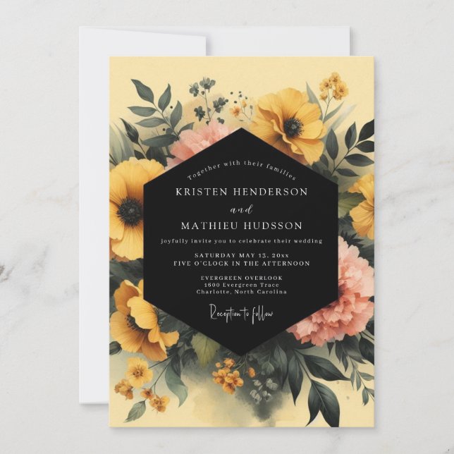 Invitation Marigold Charcoal Moody Wedding (Devant)