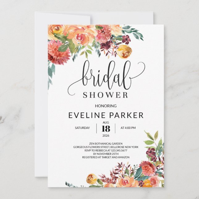 Invitation Marigold d'automne Boho et fleurs bordeaux rousses (Devant)