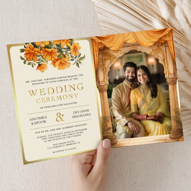 Invitation Marigold Floral Jaune Sud Indien Mandap Mariage (Créateur téléchargé)