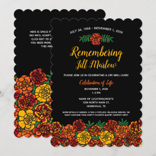 Invitation Marigold Floral Memorial Service Celebration Black
