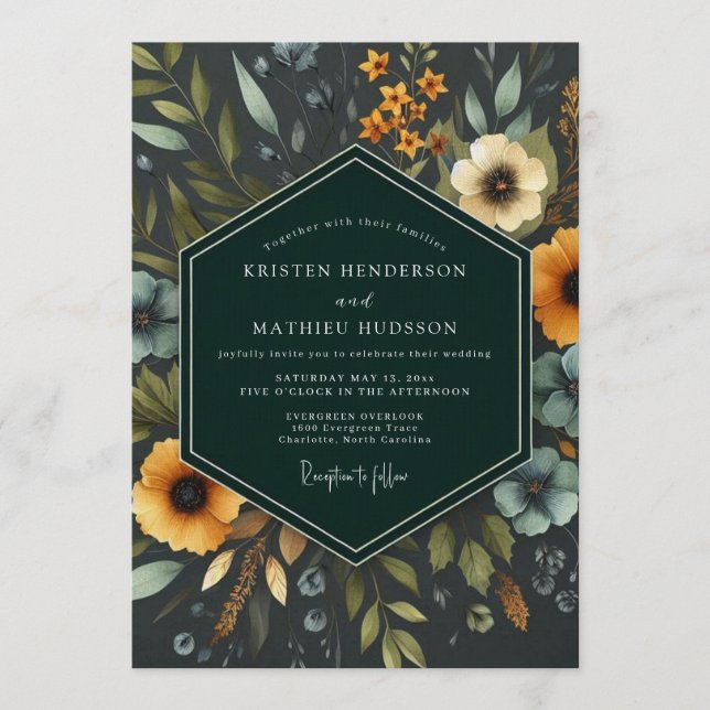 Invitation Marigold Nocturnal Bloom Wedding (Devant)