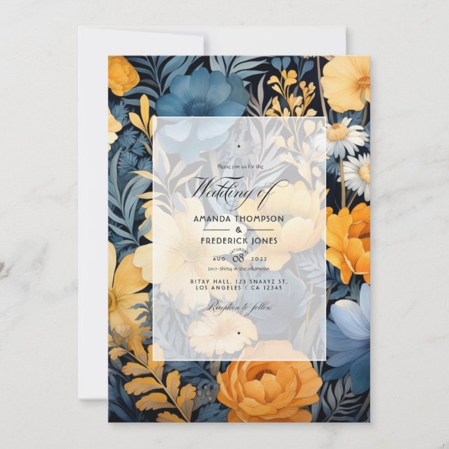 Invitation Marigold Yellow, Navy Blue et Slate Grey Mariage (Devant)