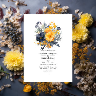 Invitation Marigold Yellow, Navy Blue et Slate Grey Mariage