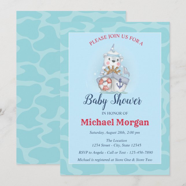 Invitation Marin,Mer,Ohé C'est un garçon Baby Shower (Devant / Derrière)