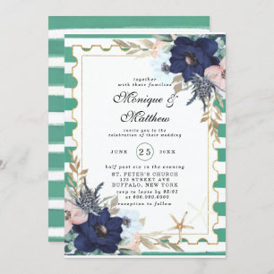 Invitation Marina Blooms nautiques Marine Rose Mariage vert