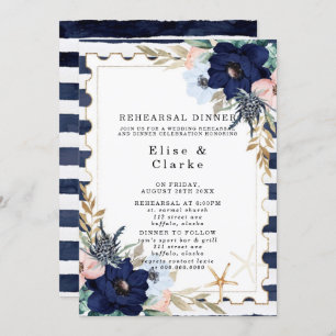 Invitation Marina Nautical Blooms Marine Blush Rehearer Dîner