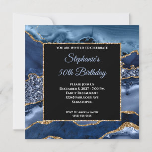 Invitation Marine Agate Gold Parties scintillant Glam 50e ann