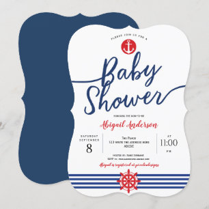 Invitation Marine, Ancre, Moderne, Thème nautique, Baby showe