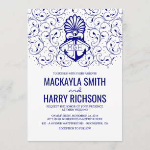 Invitation Marine Ancre Nautical Beach Mariage