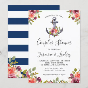 Invitation Marine Ancre nautique Floral Mariage Couples Douch