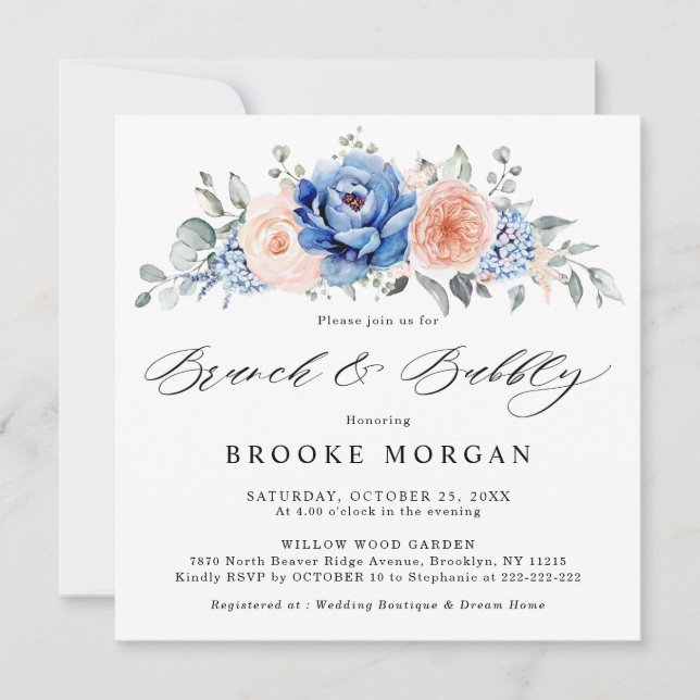 Invitation Marine Ardoise Bleue Dusty Blush Pink Brunch & Bub (Devant)