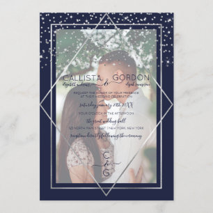 Invitation Marine Argent Confetti Geo Mariage photo frontière