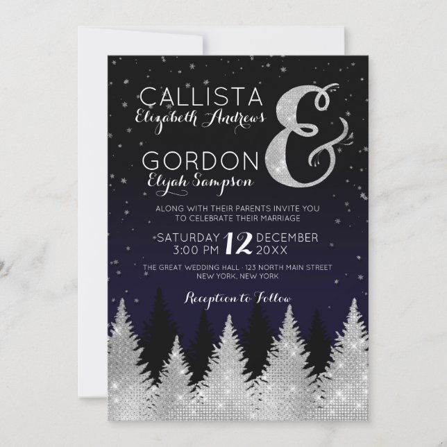 Invitation Marine Argent Parties scintillant Arbre hiver Wond (Devant)