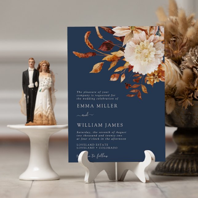 Invitation Marine Automne Moderne Aquarelle Terracotta Mariag (Navy Autumn Modern Watercolor Terracotta Wedding Invitation
)