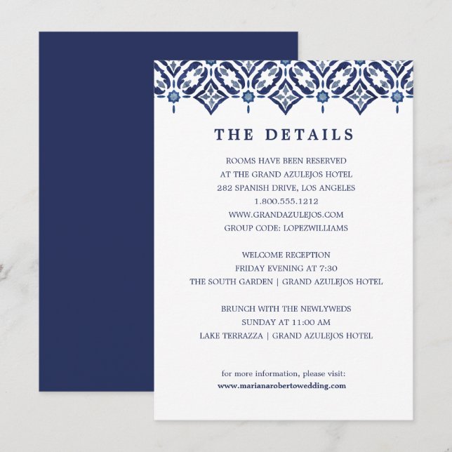 Invitation Marine Azulejo | Détails du mariage de mosaïque es (Devant / Derrière)