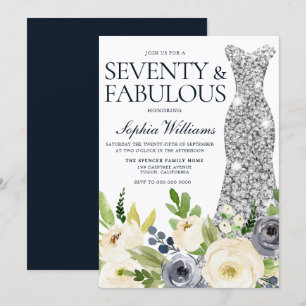 Invitation Marine Blanc Floral Argent Robe 70e anniversaire
