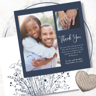 Invitation Marine Blanc Floral Mariage manuscrit Merci