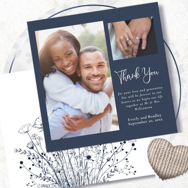 Invitation Marine Blanc Floral Mariage manuscrit Merci (Créateur téléchargé)