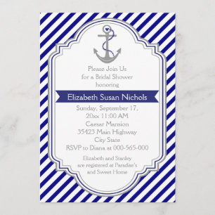 Invitation Marine bleu ancre marine mariage nuptiale douche