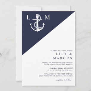Invitation Marine Bleu Ancre nautique Élégant Mariage moderne