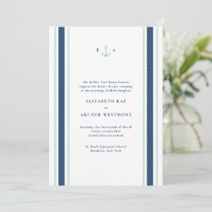 Invitation Marine Bleu Aqua Nautique Stripes Mariage côtier
