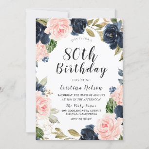 Invitation Marine Bleu Aquarelle couleur 80e anniversaire