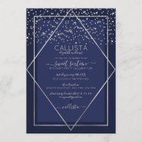 Marine Bleu Argent Confetti Bordure Sweet 16
