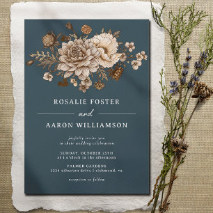 Invitation Marine bleu + Automne Floral Formel Moody Boho Mar