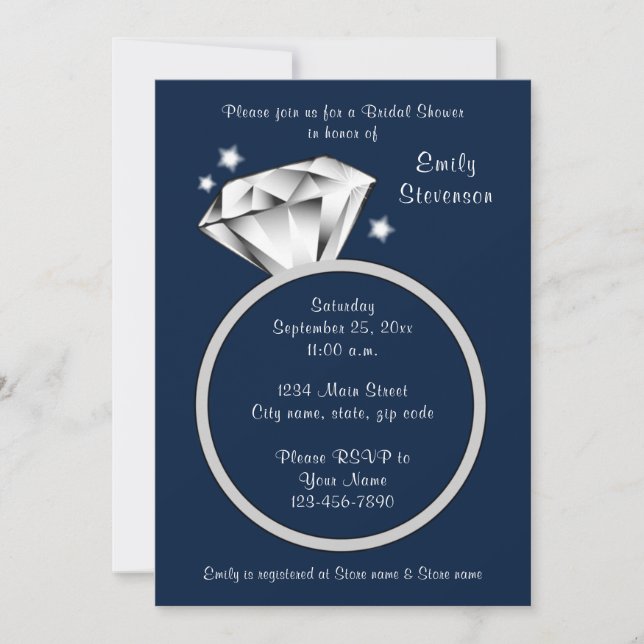 Invitation Marine Bleu bague Diamant Brève nuptiale Invitatio (Devant)
