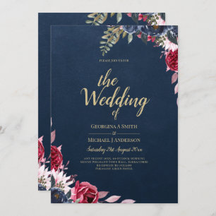 Invitation Marine Bleu Berry Floral Bourgogne hiver automne