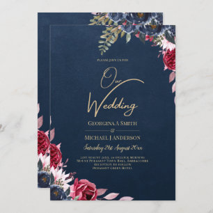 Invitation Marine Bleu Berry Floral Bourgogne hiver automne