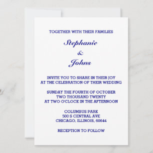 Invitation Marine Bleu Blanc Élégant Simple Minimal Mariage