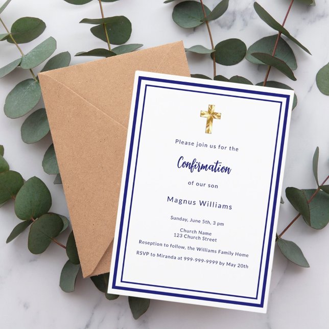 Invitation Marine bleu blanc garçon Confirmation (Créateur téléchargé)