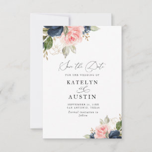 Invitation Marine bleu & bleu aquarelle floral enregistrer la