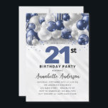 Invitation Marine Bleu Bleu Parties scintillant de ballons d'<br><div class="desc">Glam Moderne Marine Bleu Balloon Argent Parties scintillant Étincelle N'importe quel âge Anniversaire Invitation</div>