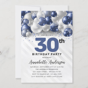 Invitation Marine Bleu Bleu Parties scintillant de ballons d'