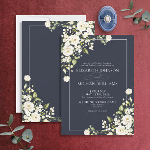 Invitation Marine Bleu Botanique Verdure Blanc Floral Mariage