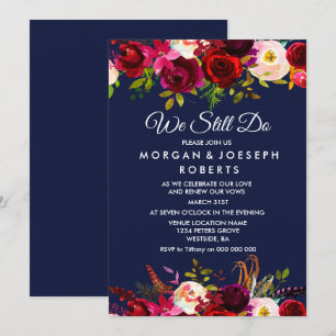 Invitation Marine Bleu Bourgogne Floral NOUS SOMMES TOUJOURS 