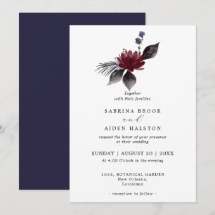 Invitation Marine Bleu Bourgogne gothique Floral Mariage