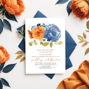 Invitation Marine Bleu Brûlé Orange Terracotta Mariage Floral
