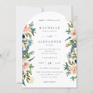 Invitation Marine, bleu Dusty et rose Mariage floral V2 Arc