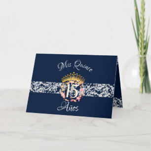 Invitation Marine Bleu Elegant Argent Quinceañera espagnol