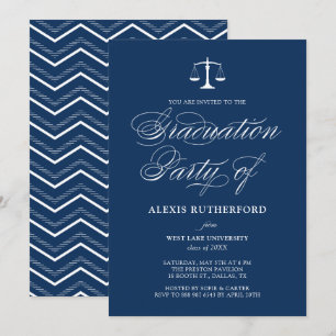 Invitation Marine Bleu Élégant Script Droit École de droit