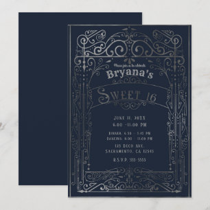 Invitation Marine bleu et argent Vintage Victorian Déco Sweet