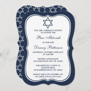 Invitation Marine Bleu Et Blanc Étoile Juive De David Bar Mit